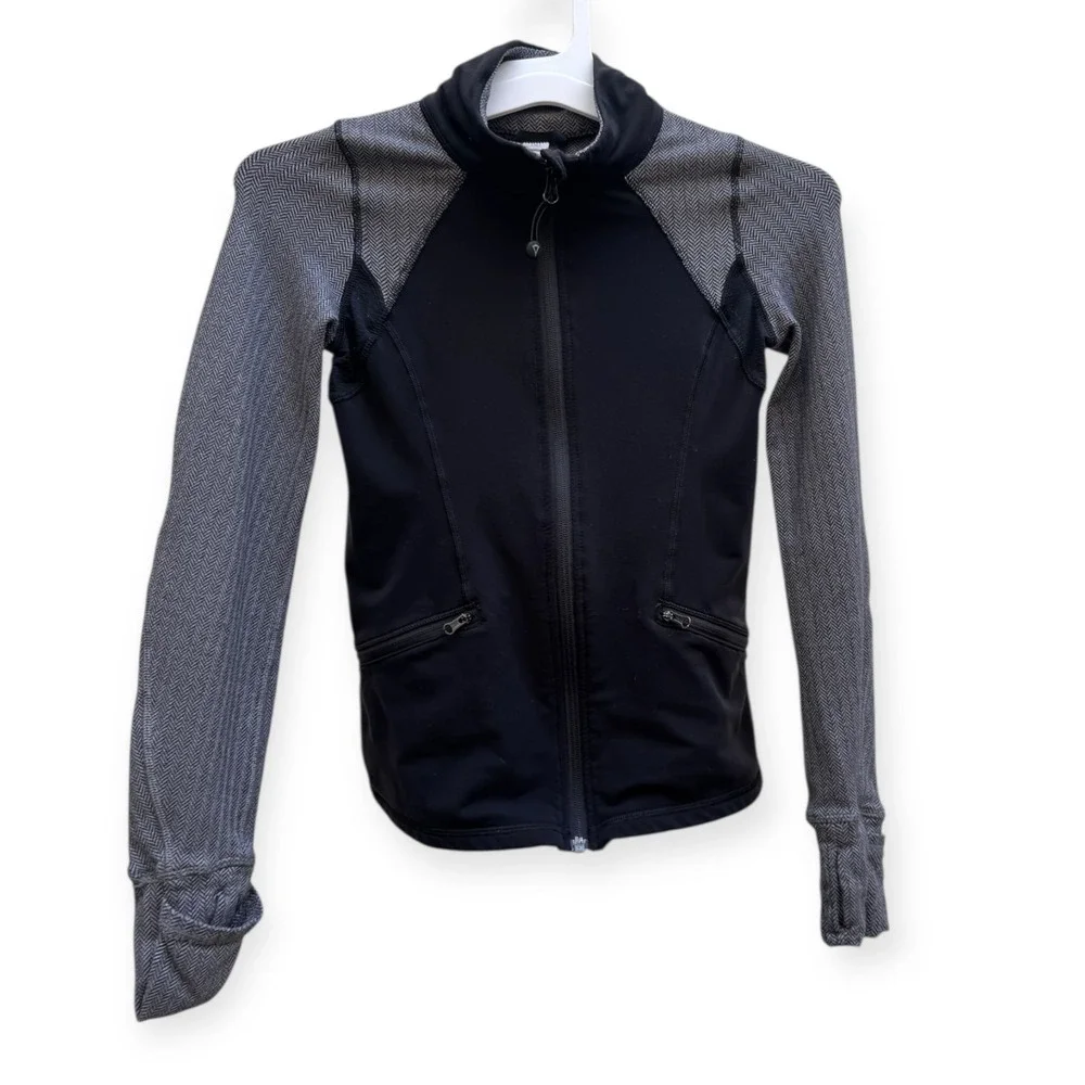 Ivivva Girls‎ Activewear Jacket Size 10 Black Gray Herringbone Full Zip